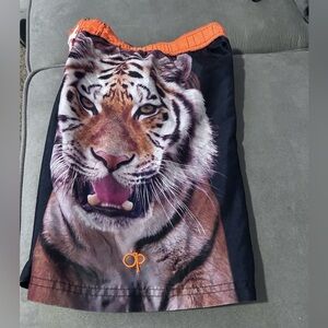 OP TIGER SWIM TRUNK SHORTS BLACK/ORANGE  boys 6/7 0429